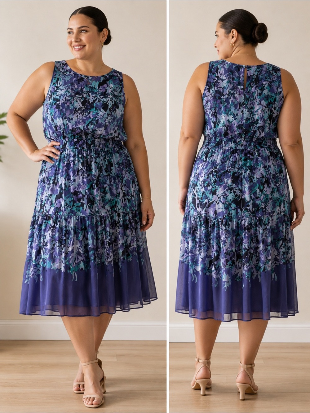 NWT | Lane Bryant Floral Chiffon Midi Dress Blue Purple Teal - Size 22